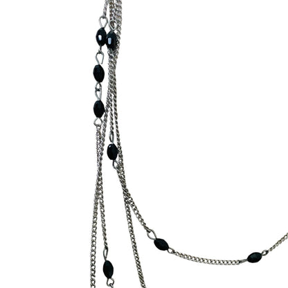 Silvertone and Black Beaded Tiered Necklace 22-25 Inches Lobster Clasp