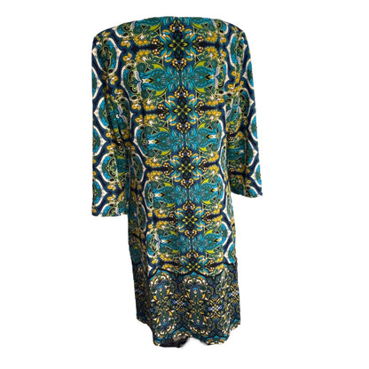 Size 12 London Times Retro Paisley Print Stretch Dress 3/4 Sleeve