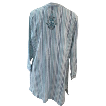Large Soft Surroundings Womens Tunic Shirt Embelia Blue Green Embroidered Sequin