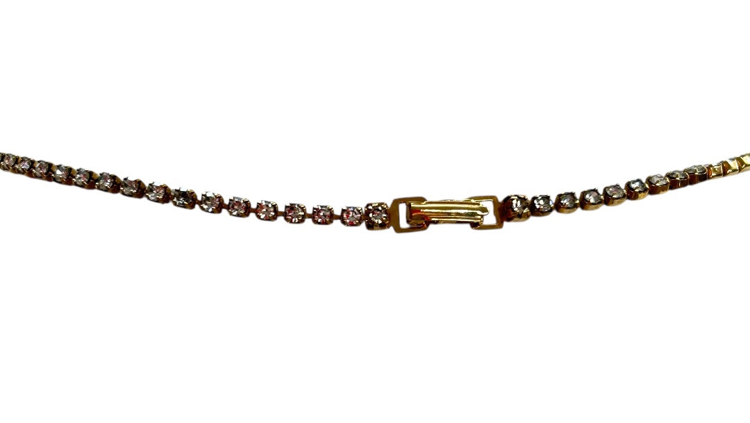 Goldtone Necklace Rhinestone 16 Inch Bar Foldover Clasp