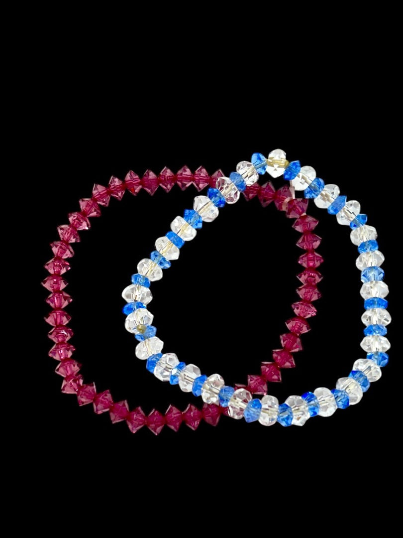 Set of 2 Acrylic Stretch Bracelets Faceted Sparkly Purple Clear Blue