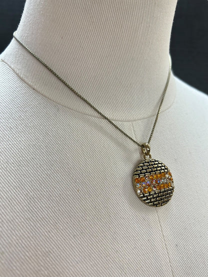 Muted Goldtone Pendant Necklace Box Chain 15 and 2.5 Inch Extender