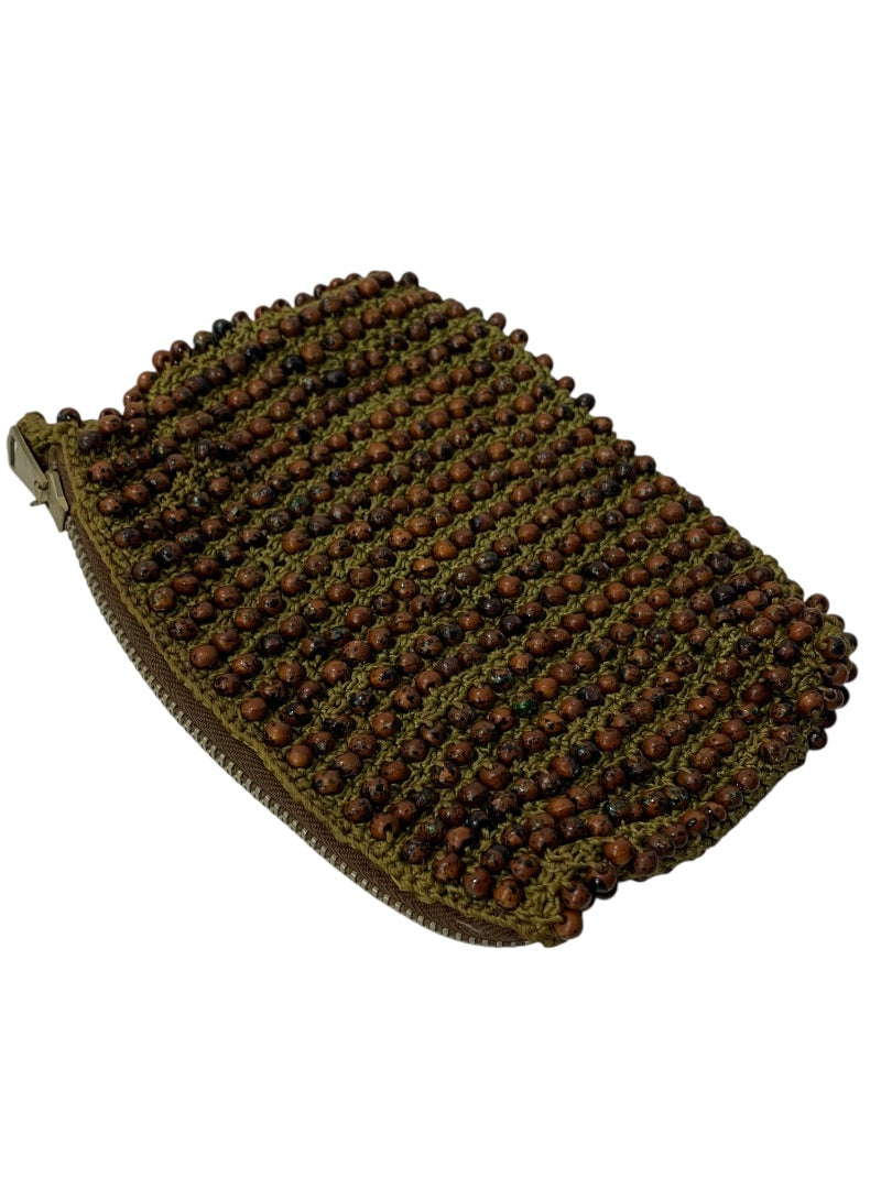 Vintage Beaded Zip Top Bag Pouch Purse Boho Macrame 6.5 x 5 Inch
