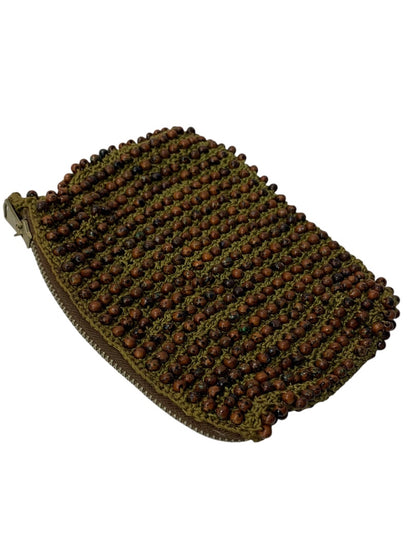 Vintage Beaded Zip Top Bag Pouch Purse Boho Macrame 6.5 x 5 Inch