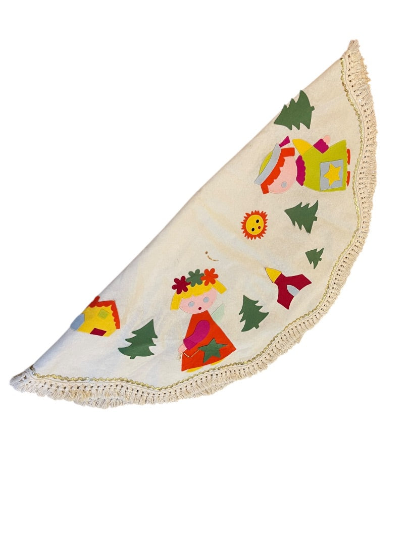 Midcentury Felt Tablecloth Holiday Christmas Kitschy 44 x 48 Inches Oblong