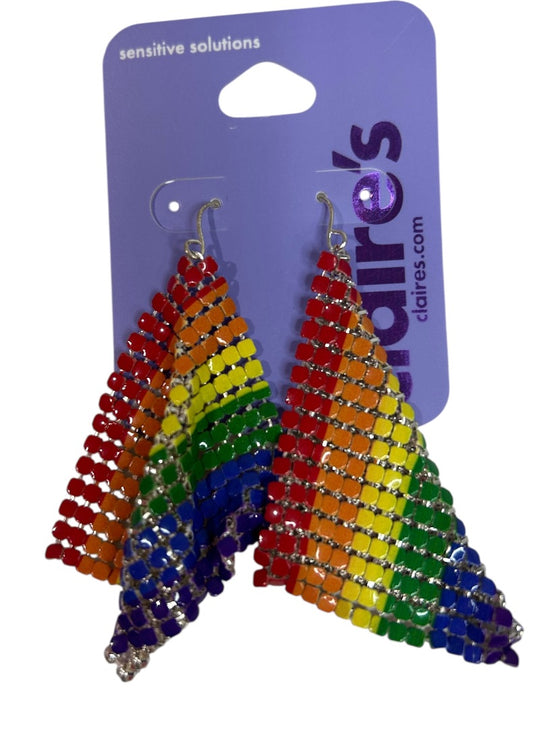 Claires New Metal Mesh Rainbow Earrings Pierced Fishhook 3 Inch Drop Dangle
