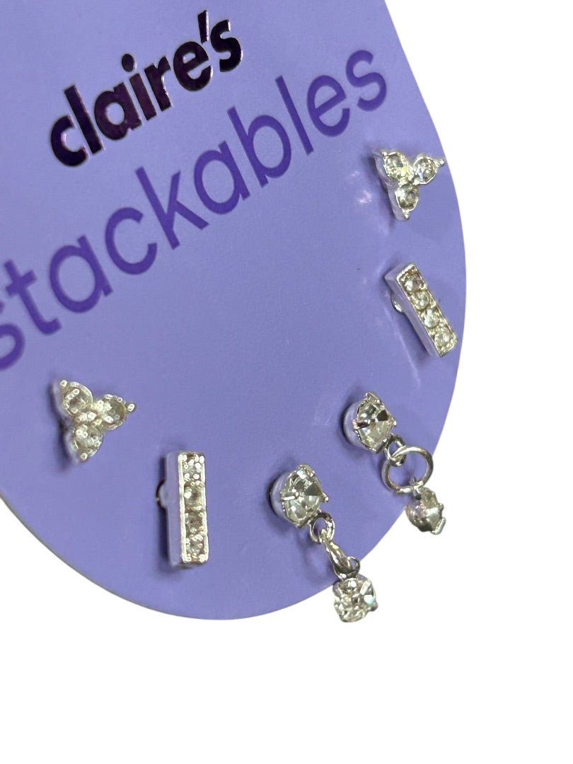 Claires Stackables New 3 Pair Post Pierce Earrings Rhinestone Sensitive Solutions
