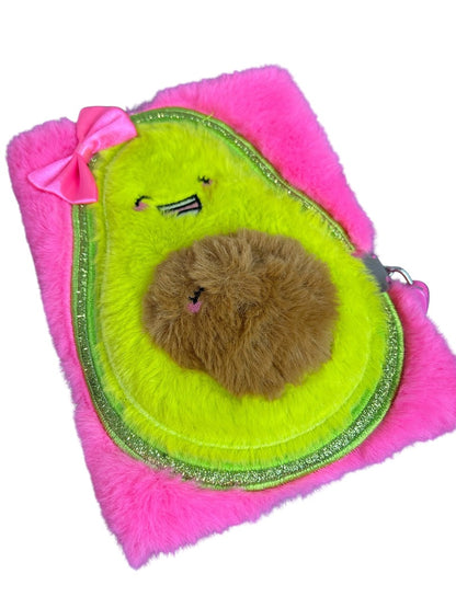 Claires New Plush Lined Journal Diary Locking Pink Avocado 8 x 6 Inch