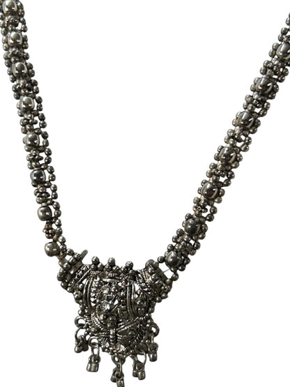 Slide Adjustable Overhead Silvertone Necklace Intricate Beading