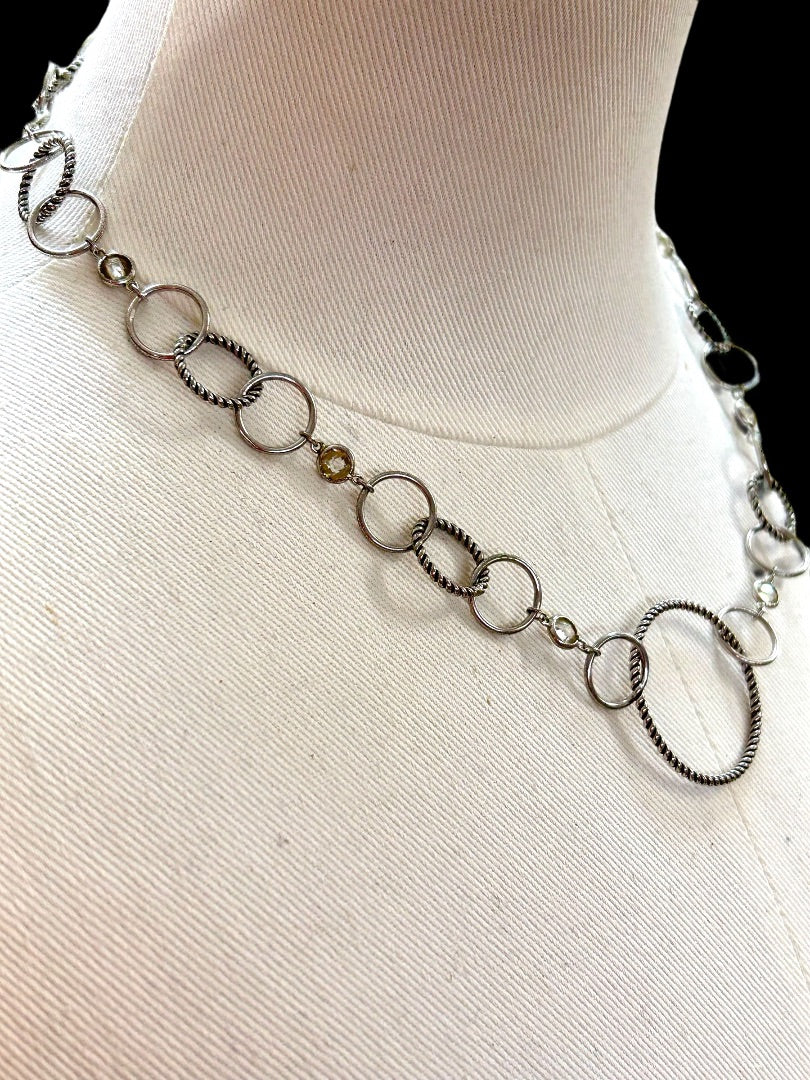 Silvertone Open Circle Necklace Twisted Design 17-19 Inch