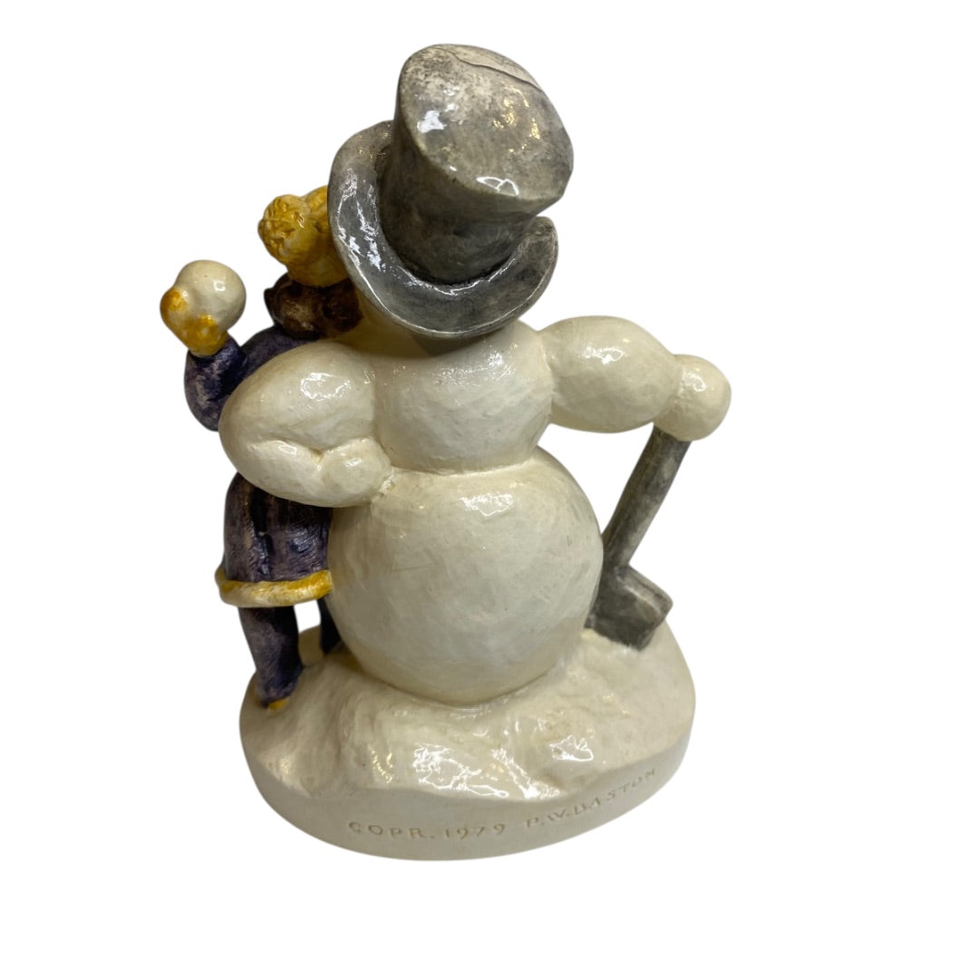 Sebastian Miniatures Snow Day Girl Snowman Figurine Signed Numbered Vintage