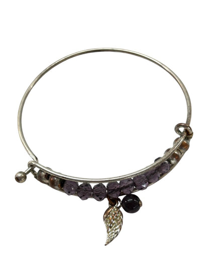 Silvertone Adjustable Bangle Bracelet Purple Crystal Angel Wing
