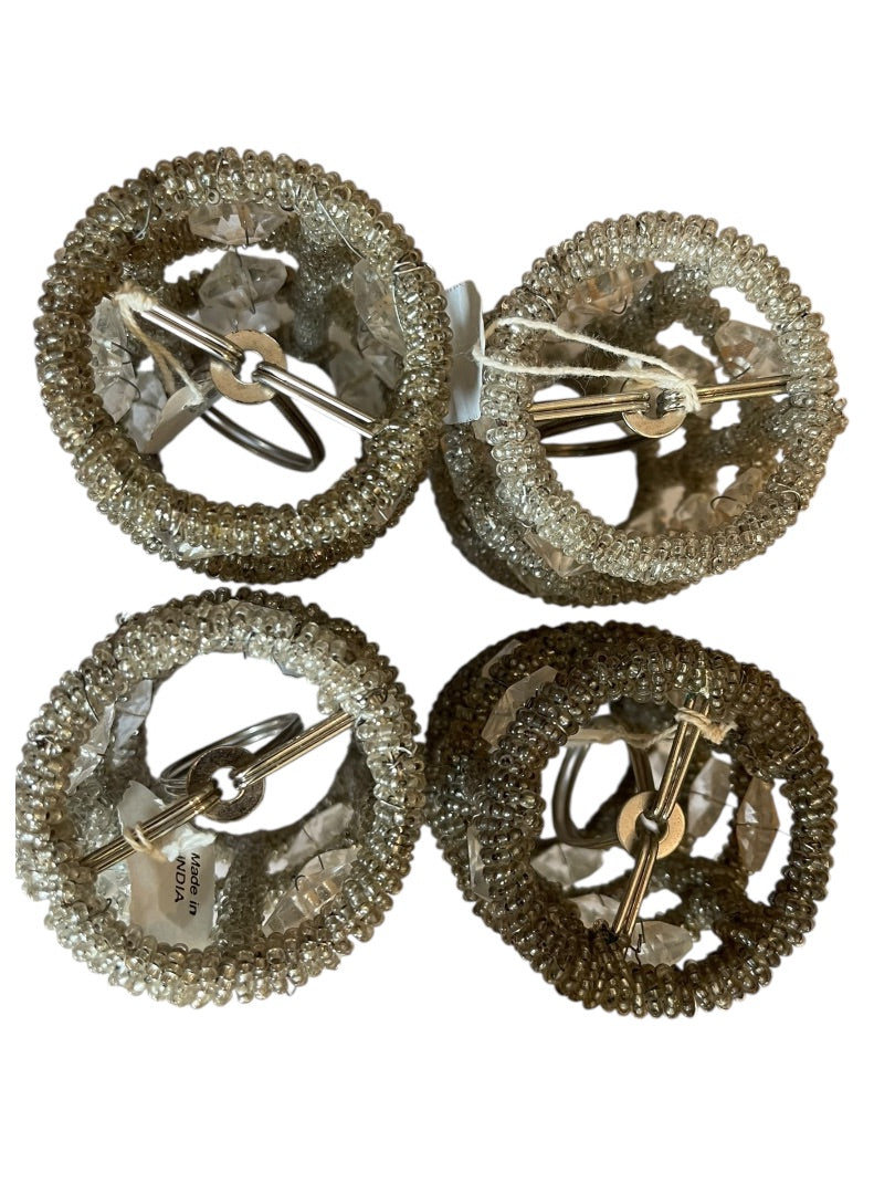 Set of 4 Beaded Lamp Shade Beads Plastic Metal Frame Clip On 4" x 2"