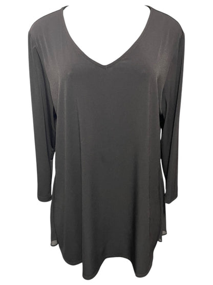 Large Susan Graver Womens Pullover Travel Knit Shirt V-Neck Black