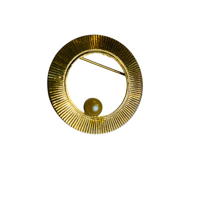 Goldtone Vintage Brooch Open Cirle Textured 1.25 Inch Diameter