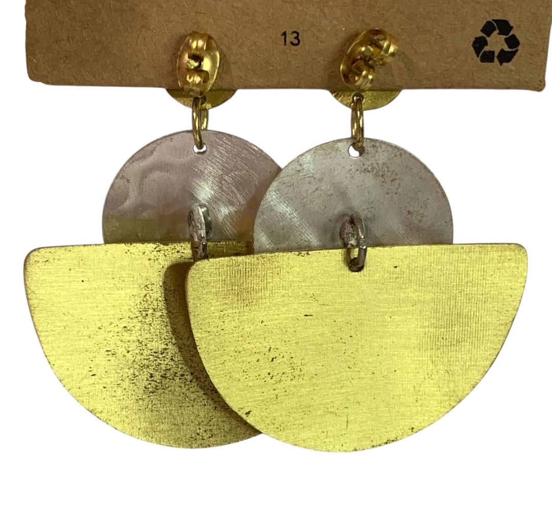 Matr Boomie Mixed Metals Hammered Post Pierced Earrings 2 Inch Drop