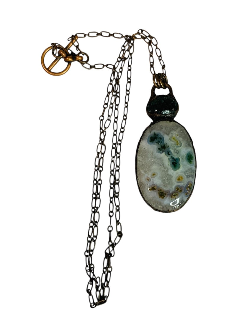 Polished Stone Pendant Necklace Copper Color 23 Inch Toggle Clasp