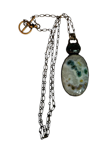 Polished Stone Pendant Necklace Copper Color 23 Inch Toggle Clasp