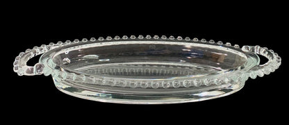 Imperial Glass Oval Celery Dish Beaded Curved Handle 13.5 Inch Candlewick