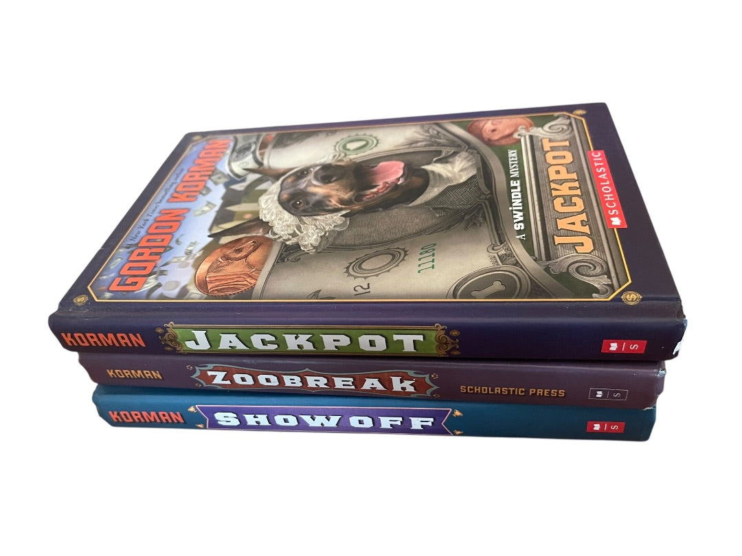 Lot of 3 Gordon Korman Showoff Jackpot Zoobreak Scholastic Hardback