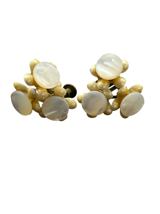 Vintage Screwback Non-Pierced Earrings Cluster Faux Pearl .9 Inch