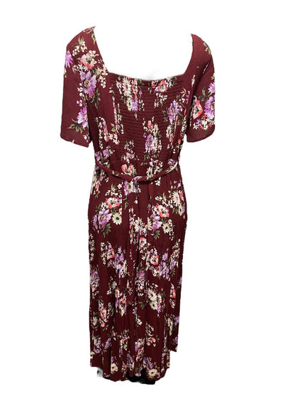 2X Torrid Floral Gauze Maxi Dress V-Neck Tie Back Merlot