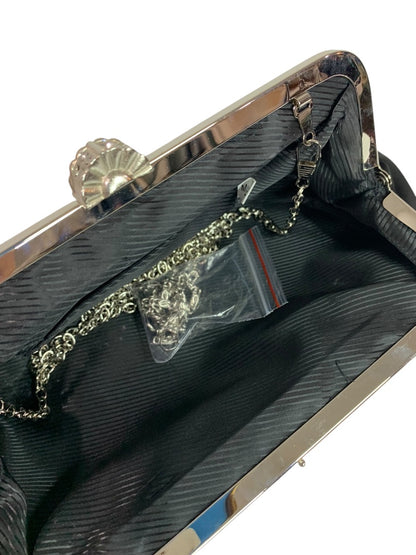 Black Satin Silvertone Hardware Evening Clutch Bag Shoulder Strap Chain