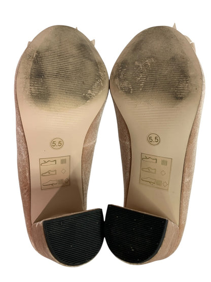 Size 5.5 Sole Society Womens Beige Velvet Embellished 3" Block Heels