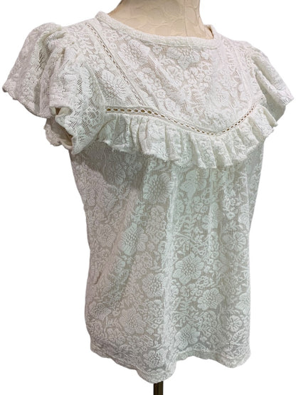 XS Loft Womens Ivory Lace Sheer Blouse Top Shirt Short Sleeve