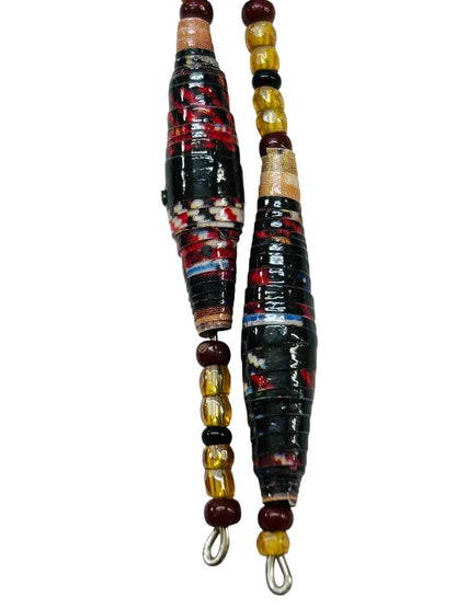 Paper and Seed Bead Earrings Fishhook Pierced 2.5" Drop Dangle