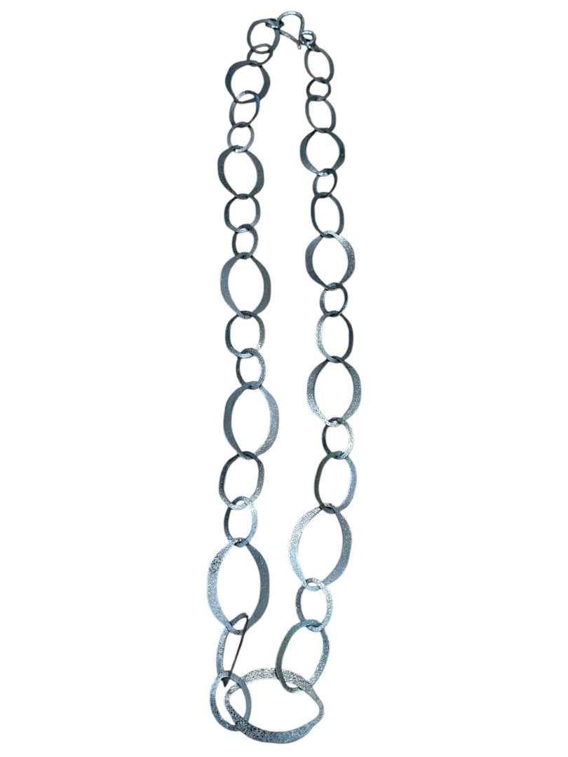 Large Oval Interlinked Chain Necklace Gun Metal 34 Inch Hook Closure