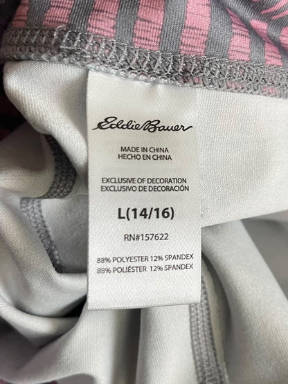 Large 14/16 Eddie Bauer Patterned Girls Stretch Pants Gray Blue Pink