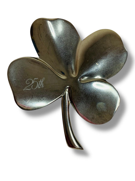 Silvertone Metal 4 Leaf Clover 25th Anniversary Commemorative 4.5"