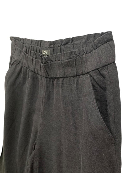 Small Loft Womens Black Linen Blend Pants Wide Leg Pull On Pockets
