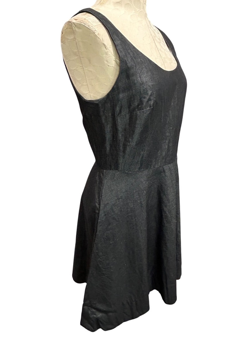 Size 8 Gap Black Denim Sleeveless Dress A-Line Jean Pockets Linen Blend