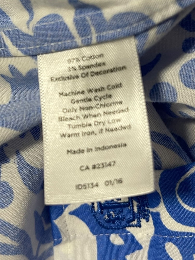 Size 16 Talbots Button Up Wrinkle Resistant Sleeveless Floral Shirt Blue