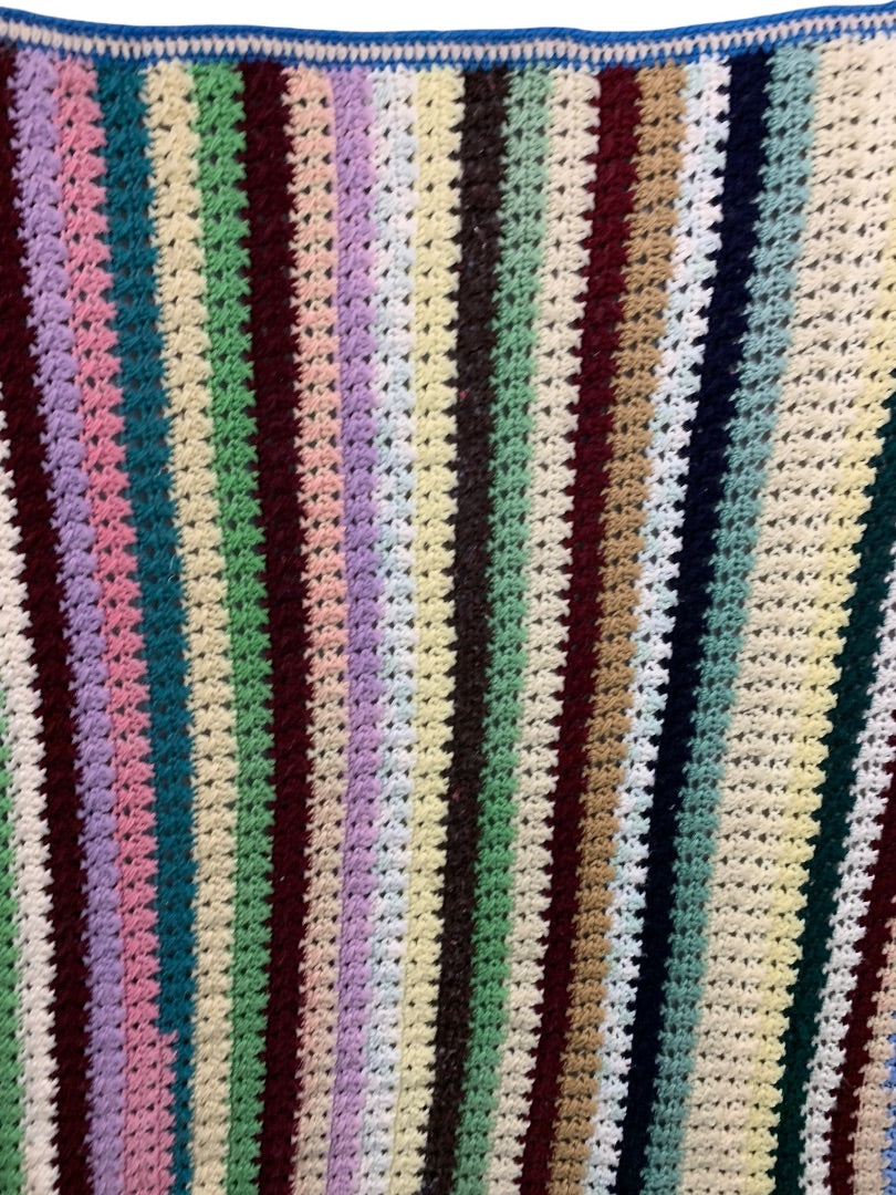 Vintage Crochet Striped Afghan Throw Blanket 48" x 42"