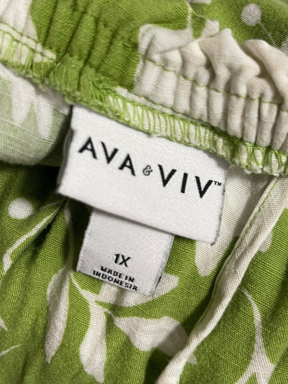 1XL Ava & Viv Floral Long Sleeve Tie Waist Dress Green Boho Style