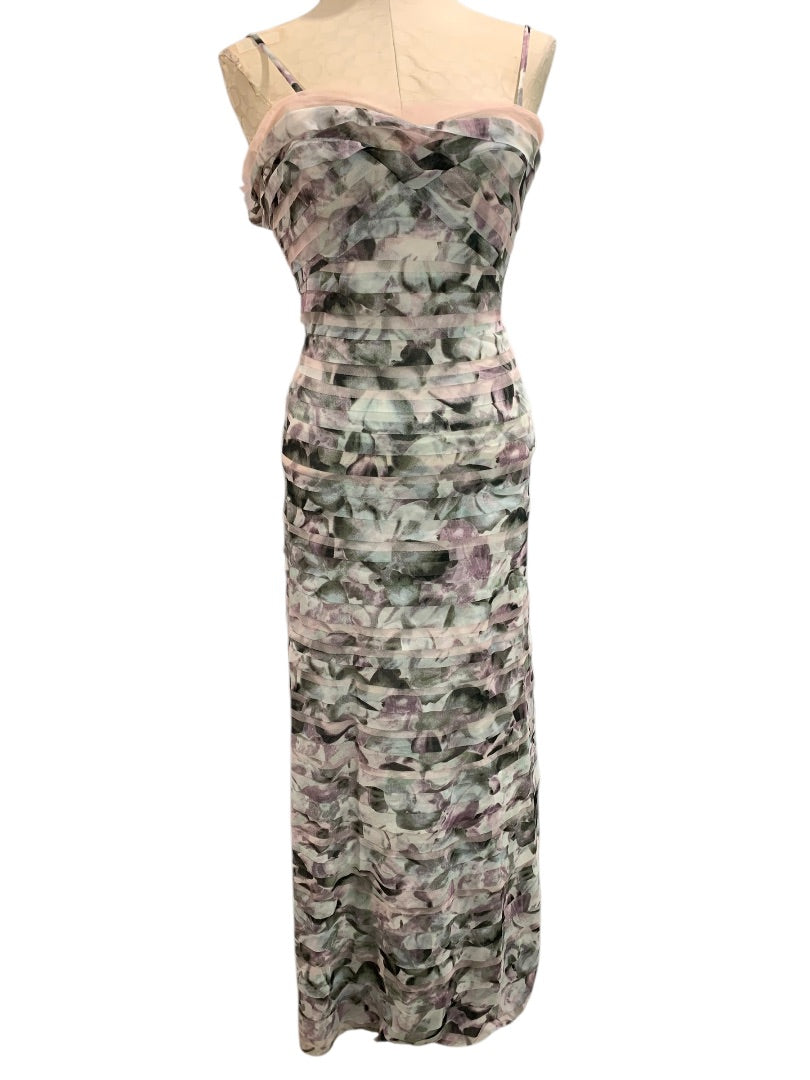XXS BCBG Max Azria Erika Tulle Tiered Gown Dress Watercolor