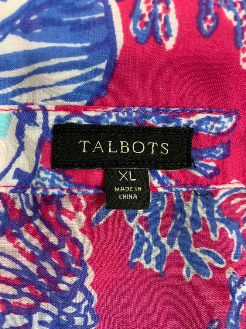 XL Talbots Womens Bathing Cover Up Roll Tab Sleeves Shell Print