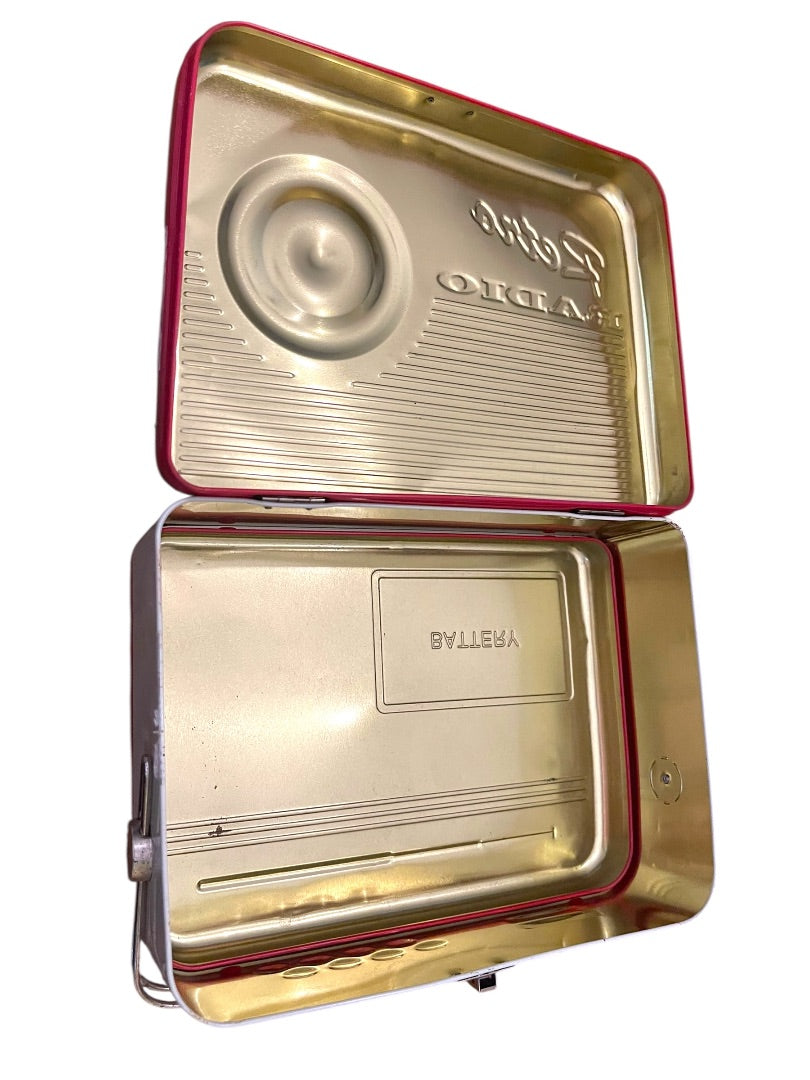 Retro Radio Tin Metal Lunch Box Novelty Silver Crane Co