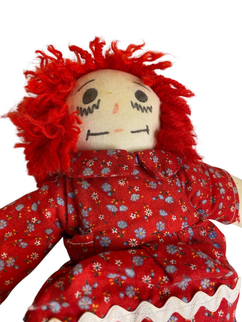 Vintage Handmade Raggedy Ann Rag Doll Red Dress 11"