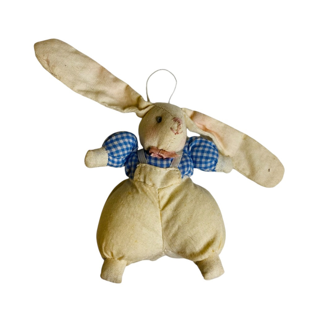 Bunny Rabbit Ornament Fabric Gingham Shirt 3" Rustic
