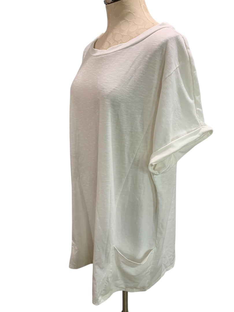 XXL Aimage Womens White Tunic Tshirt Pockets Cuffed Sleeve