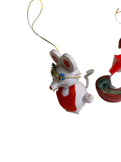 Vintage Wooden Christmas Holiday Ornaments Mouse Candle 2.75"