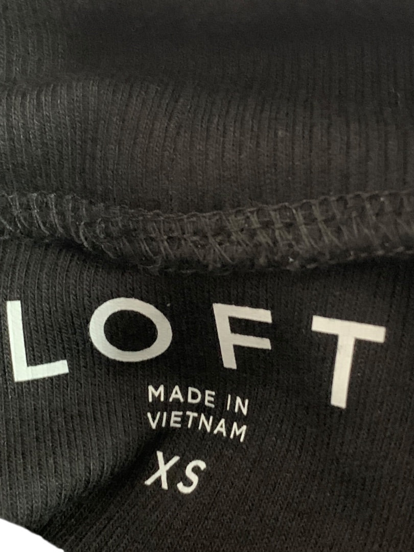 XS Loft Womens Black Ribbed Mock Neck Pullover Shirt Short Sleeve