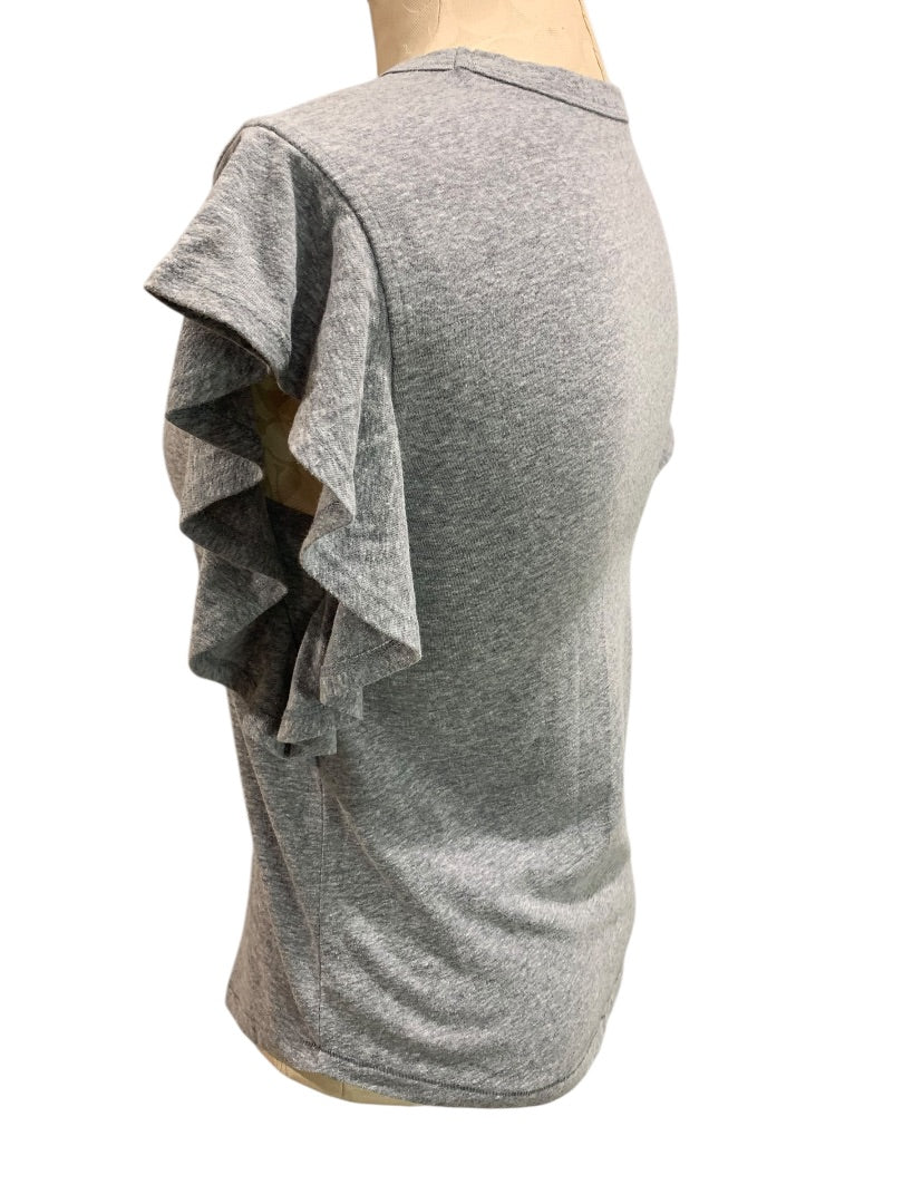 XS Loft Womens Gray Ruffle Sleeve Heathered Tshirt
