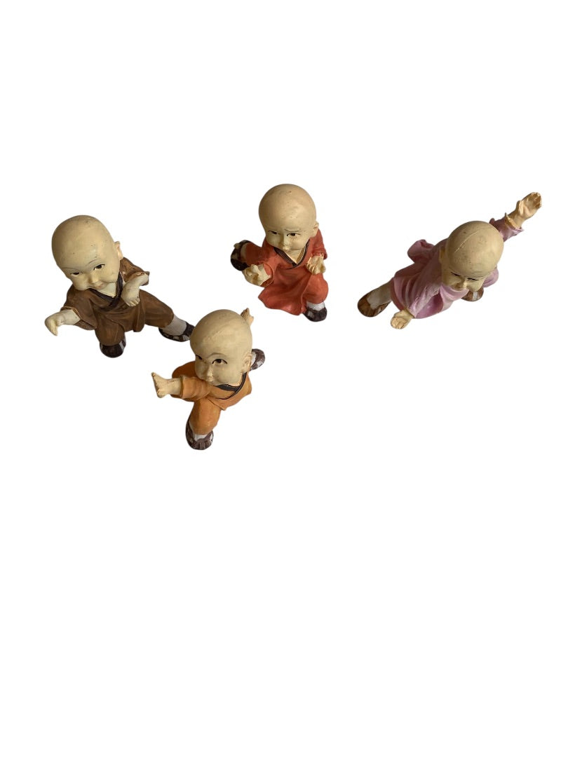 Vintage Set of 4 Baby Monk Resin Figurines Happiness 2.5"