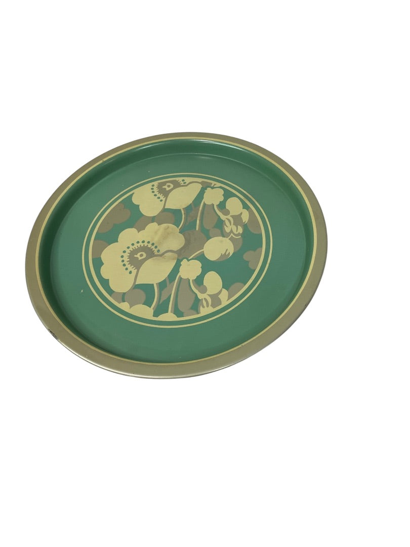 MidCentury Set of 2 Metal Trays Decorative Floral 12.5" Diameter Turquoise