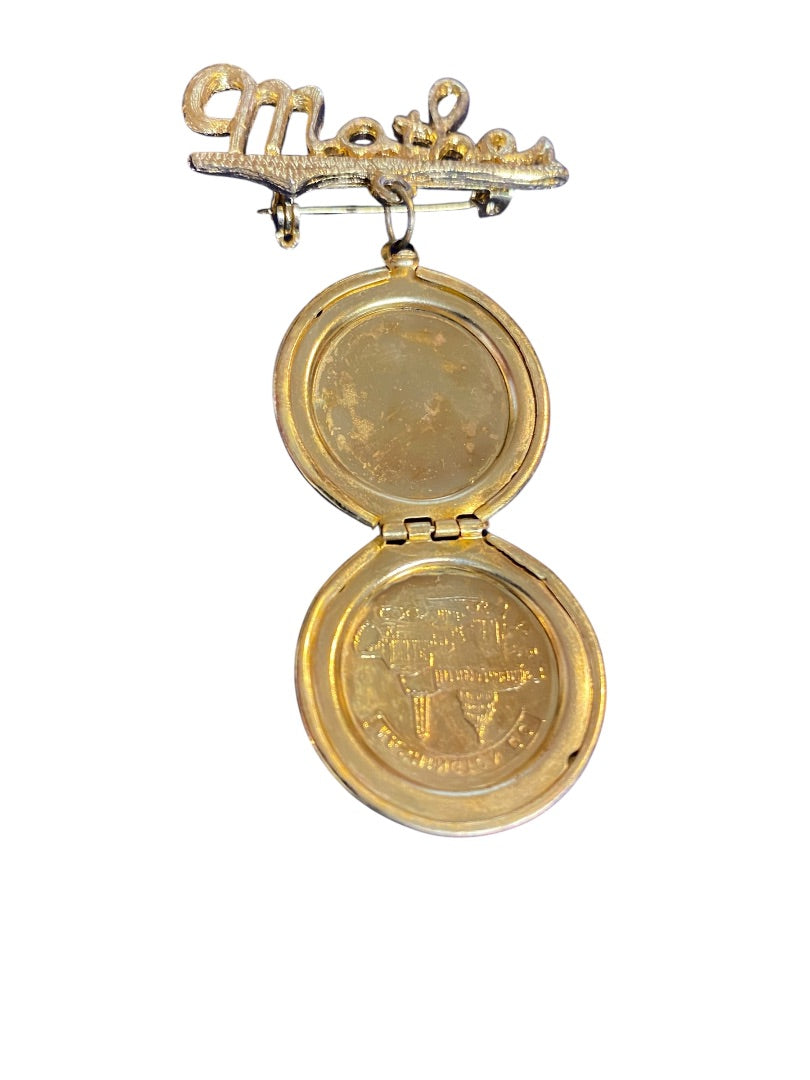 Vintage Goldtone Locket Brooch Pin Mother Washington DC